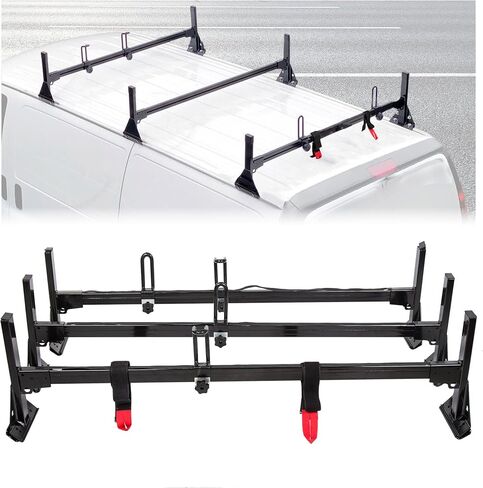 ECOTRIC 59in Roof Racks Compatible with 1996-Up Chevy Express 1500/2500/3500, 850 LBS Capacity, 3 bar roof Ladder Rack for Van Steel White in Saudi Arabia