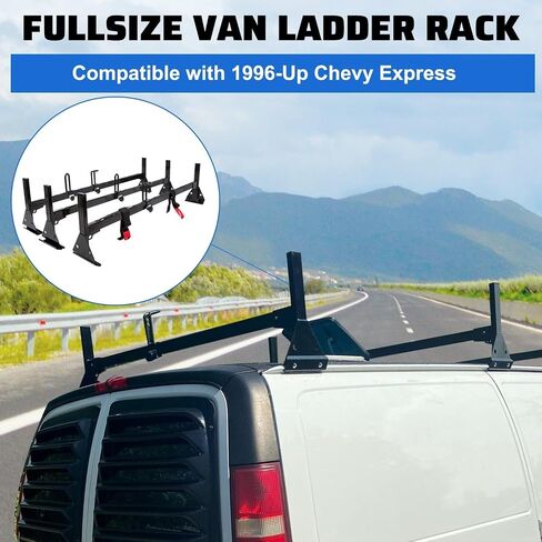 ECOTRIC 59in Roof Racks Compatible with 1996-Up Chevy Express 1500/2500/3500, 850 LBS Capacity, 3 bar roof Ladder Rack for Van Steel White in Saudi Arabia