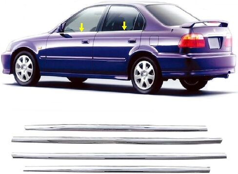 غطاء المطاط النافذة Melexi Chrome Trim 4 PCS من الصلب متوافق مع هوندا سيفيك سيدان 1996 إلى 2000 in Saudi Arabia