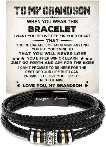 To My Grandson Bracelet, Grandson Bracelet From Grandma, Grandsons Gift From Grandparents, Anniversary Graduation Valentine Christmas Birthday Gifts For Grandsons With Message Card And Gift Box in Saudi Arabia
