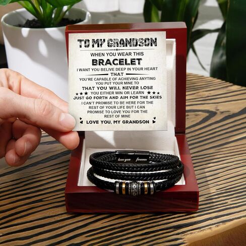 To My Grandson Bracelet, Grandson Bracelet From Grandma, Grandsons Gift From Grandparents, Anniversary Graduation Valentine Christmas Birthday Gifts For Grandsons With Message Card And Gift Box in Saudi Arabia