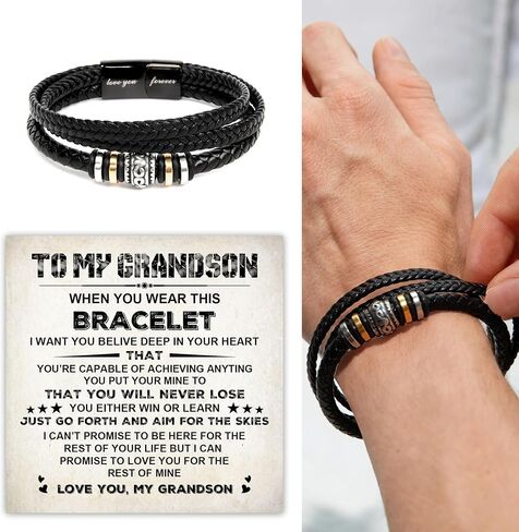 To My Grandson Bracelet, Grandson Bracelet From Grandma, Grandsons Gift From Grandparents, Anniversary Graduation Valentine Christmas Birthday Gifts For Grandsons With Message Card And Gift Box in Saudi Arabia