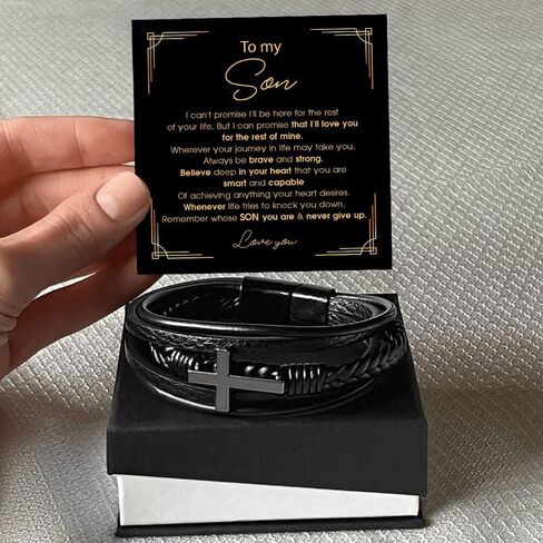 لابني أحبك إلى الأبد سوار من أمي وأبي مع رسالة قلبية وصندوق أنيق ، هدية لابن من الأب في التخرج ، عيد ميلاد ، حفل زفاف ، عيد الميلاد والمزيد #1 in Kuwait