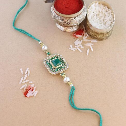 Iwels Rakshabandhan مصمم يدويًا لؤلؤة وكوندان بهايا راخي لأخ/إخوانه/الرجال (R097-100) in Saudi Arabia
