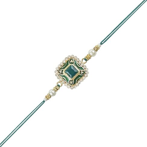 Iwels Rakshabandhan مصمم يدويًا لؤلؤة وكوندان بهايا راخي لأخ/إخوانه/الرجال (R097-100) in Saudi Arabia