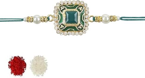 Iwels Rakshabandhan مصمم يدويًا لؤلؤة وكوندان بهايا راخي لأخ/إخوانه/الرجال (R097-100) in Saudi Arabia