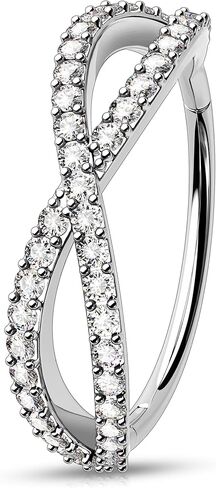 Melighting 20G/18G Double Nose Ring 316L Surgical Steel Nose Hoop Transparent CZ Helix Clicker Earring Tragus Conch Jewellery for Women 6/8/10/12 mm Hinged Segment in Saudi Arabia