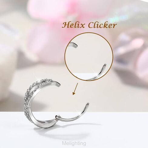 Melighting 20G/18G Double Nose Ring 316L Surgical Steel Nose Hoop Transparent CZ Helix Clicker Earring Tragus Conch Jewellery for Women 6/8/10/12 mm Hinged Segment in Saudi Arabia