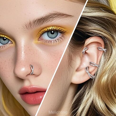 Melighting 20G/18G Double Nose Ring 316L Surgical Steel Nose Hoop Transparent CZ Helix Clicker Earring Tragus Conch Jewellery for Women 6/8/10/12 mm Hinged Segment in Saudi Arabia