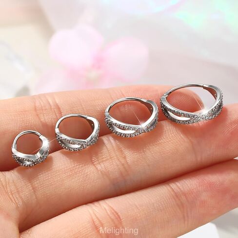Melighting 20G/18G Double Nose Ring 316L Surgical Steel Nose Hoop Transparent CZ Helix Clicker Earring Tragus Conch Jewellery for Women 6/8/10/12 mm Hinged Segment in Saudi Arabia
