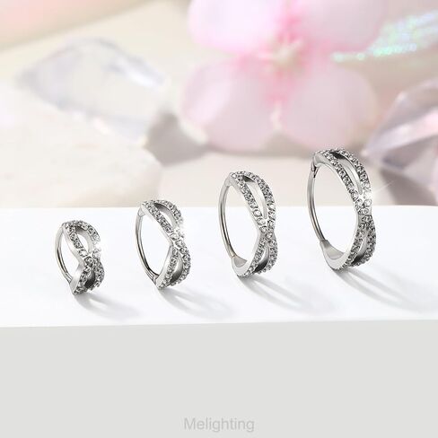 Melighting 20G/18G Double Nose Ring 316L Surgical Steel Nose Hoop Transparent CZ Helix Clicker Earring Tragus Conch Jewellery for Women 6/8/10/12 mm Hinged Segment in Saudi Arabia