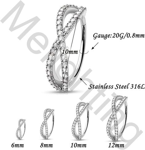 Melighting 20G/18G Double Nose Ring 316L Surgical Steel Nose Hoop Transparent CZ Helix Clicker Earring Tragus Conch Jewellery for Women 6/8/10/12 mm Hinged Segment in Saudi Arabia