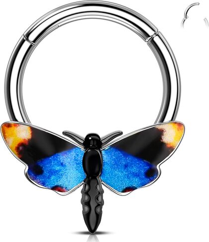 Melighting 16G Halloween Septum Ring, Black Moth Daith Piercing Jewelry 316L Stainless Steel, 10 mm Helix Cartilage Earring, Blue Septum Body Jewellery for Women in Saudi Arabia