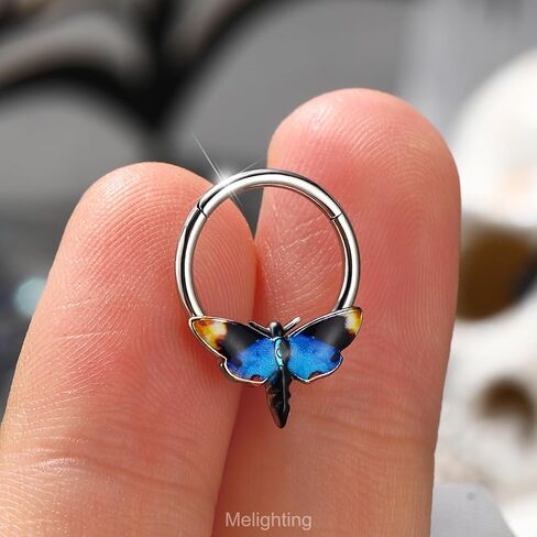 Melighting 16G Halloween Septum Ring, Black Moth Daith Piercing Jewelry 316L Stainless Steel, 10 mm Helix Cartilage Earring, Blue Septum Body Jewellery for Women in Saudi Arabia
