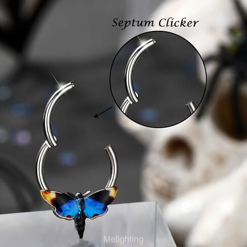 Melighting 16G Halloween Septum Ring, Black Moth Daith Piercing Jewelry 316L Stainless Steel, 10 mm Helix Cartilage Earring, Blue Septum Body Jewellery for Women in Saudi Arabia
