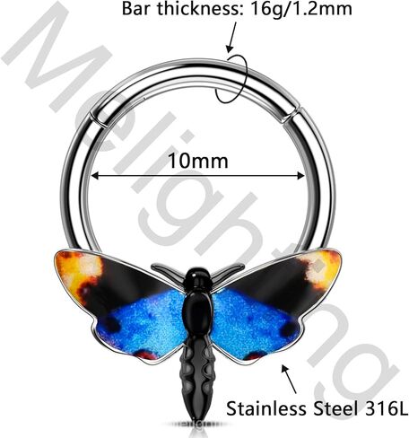Melighting 16G Halloween Septum Ring, Black Moth Daith Piercing Jewelry 316L Stainless Steel, 10 mm Helix Cartilage Earring, Blue Septum Body Jewellery for Women in Saudi Arabia