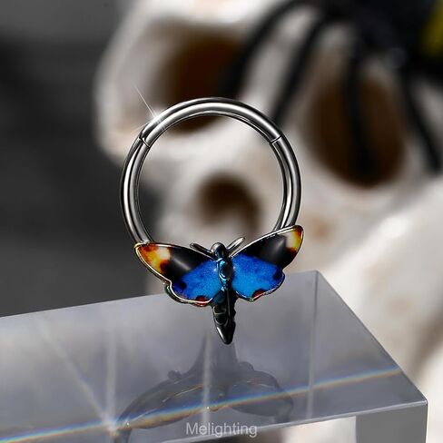 Melighting 16G Halloween Septum Ring, Black Moth Daith Piercing Jewelry 316L Stainless Steel, 10 mm Helix Cartilage Earring, Blue Septum Body Jewellery for Women in Saudi Arabia