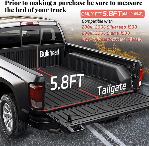 Soft Roll-up Truck Bed Tonneau Cover Compatible with 2014-2018 Chevy Silverado/GMC Sierra 1500, 2015-2019 2500HD 3500HD with Fleetside 8ft (97.6") Bed in Kuwait