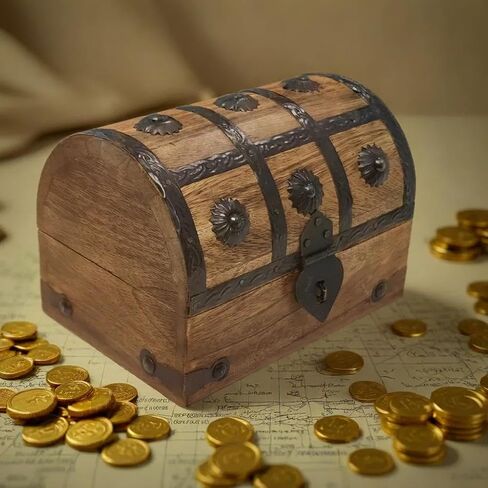 Treasure Chest Keepsake and Decorative Wood Box - Medium Storage Treasure Chest Box - Elegant Wooden Treasure Box for Home Decor and Storage (6.5 x 4.5 x 4.5) in Saudi Arabia