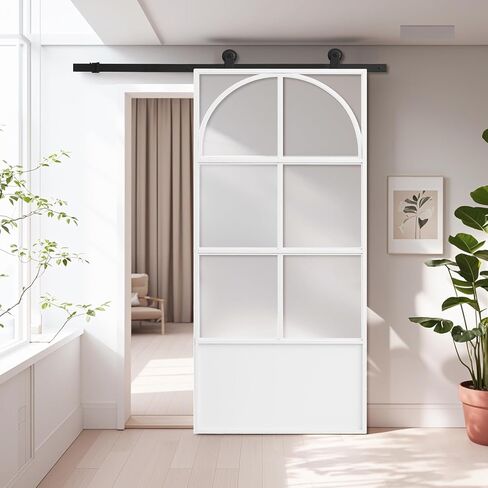 42x84 in Tempered Frosted Glass Barn Door with Barn Door Hardware Kit aluminum alloy Sliding Door 3-Panel Tempered Frosted Glass, Pre-Drilled Holes Assemble Required Easy Installation in Saudi Arabia