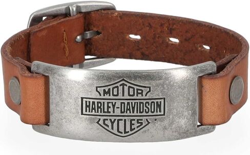 Harley-Davidson Men's Bar & Shield Metal Plate Cuff Cuff Bracelet ، Brown in Saudi Arabia