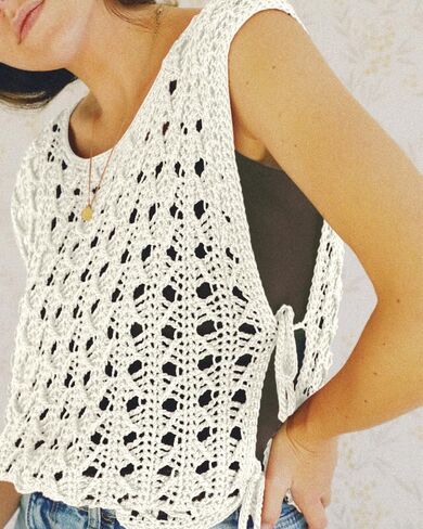CHICME Womens Sweater Vests Knit Sleeveless Side Tie Crochet Top Summer Crewneck Hollow Out Beach Tank Cover Ups in Kuwait