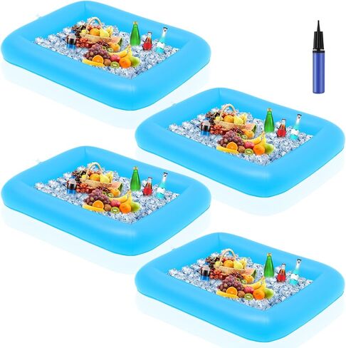 Leitee 4 Pcs Summer Inflatable Serving Bar and a Hand Pump Ice Buffet Serving Tray Black Inflatable Cooler with Drain Plug Picnic Supplies Ice Holder for Party Food Drink Containers, 28 x 22 x 5 Inch in Saudi Arabia