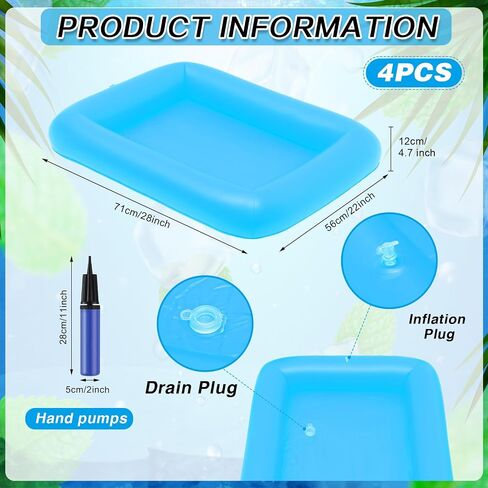 Leitee 4 Pcs Summer Inflatable Serving Bar and a Hand Pump Ice Buffet Serving Tray Black Inflatable Cooler with Drain Plug Picnic Supplies Ice Holder for Party Food Drink Containers, 28 x 22 x 5 Inch in Saudi Arabia