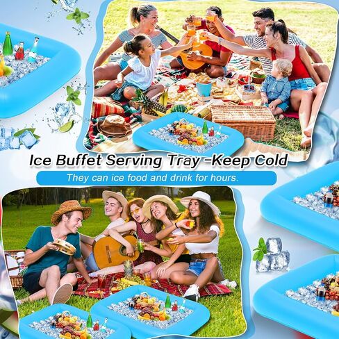 Leitee 4 Pcs Summer Inflatable Serving Bar and a Hand Pump Ice Buffet Serving Tray Black Inflatable Cooler with Drain Plug Picnic Supplies Ice Holder for Party Food Drink Containers, 28 x 22 x 5 Inch in Saudi Arabia