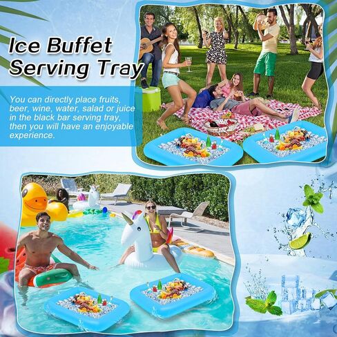 Leitee 4 Pcs Summer Inflatable Serving Bar and a Hand Pump Ice Buffet Serving Tray Black Inflatable Cooler with Drain Plug Picnic Supplies Ice Holder for Party Food Drink Containers, 28 x 22 x 5 Inch in Saudi Arabia