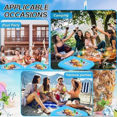 Leitee 4 Pcs Summer Inflatable Serving Bar and a Hand Pump Ice Buffet Serving Tray Black Inflatable Cooler with Drain Plug Picnic Supplies Ice Holder for Party Food Drink Containers, 28 x 22 x 5 Inch in Saudi Arabia