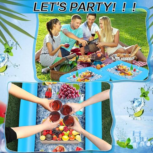 Leitee 4 Pcs Summer Inflatable Serving Bar and a Hand Pump Ice Buffet Serving Tray Black Inflatable Cooler with Drain Plug Picnic Supplies Ice Holder for Party Food Drink Containers, 28 x 22 x 5 Inch in Saudi Arabia