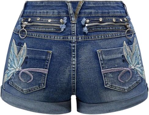 SOLY HUX Women's Y2k Butterfly Embroidery Distressed Jean Shorts Vintage Low Rise Mini Denim Shorts in Saudi Arabia