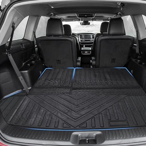 Fit 2014-2019 Toyota Highlander Car Floor Mats 3 Row & Cargo Liner Behind 2nd Row All-Weather Protector Rubber TPE Trunk Mat Liner with Backrest Compatible with 7 Seats Highlander Accessories in Saudi Arabia