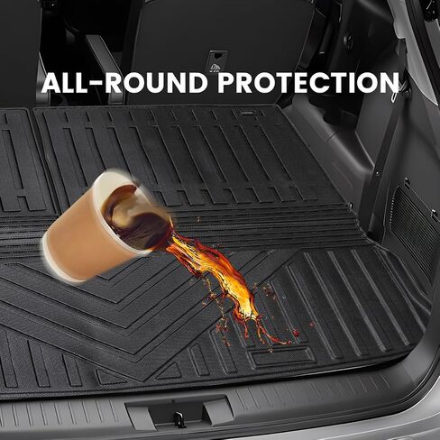 Fit 2014-2019 Toyota Highlander Car Floor Mats 3 Row & Cargo Liner Behind 2nd Row All-Weather Protector Rubber TPE Trunk Mat Liner with Backrest Compatible with 7 Seats Highlander Accessories in Saudi Arabia