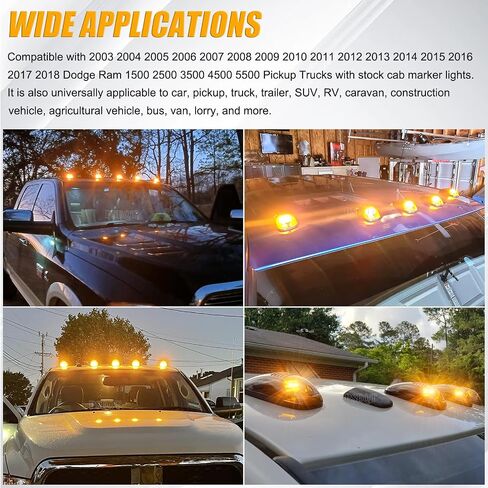 PSEQT 5PCS 24LED CAB ROOP TOP MARKER LED LED LED PRISPLE مع عدسة مدخنة متوافقة مع شاحنات DODGE RAM 1500 2500 3500 4500 5500 (2003-2018) in Kuwait