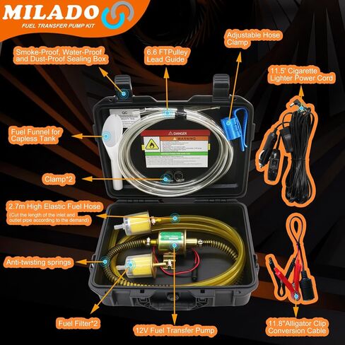 مجموعة مضخة نقل الوقود 12V Milado 12V ، مجموعة مضخة نقل البنزين ، مضخة الوقود الكهربائية مع حالة ، 30 جالون من الغاز أو الديزل في الساعة مضخة الوقود المضمونة ، رائعة للمركبات ، القوارب ، المكربن ، جزازة العشب in Kuwait