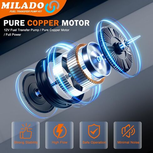 مجموعة مضخة نقل الوقود 12V Milado 12V ، مجموعة مضخة نقل البنزين ، مضخة الوقود الكهربائية مع حالة ، 30 جالون من الغاز أو الديزل في الساعة مضخة الوقود المضمونة ، رائعة للمركبات ، القوارب ، المكربن ، جزازة العشب in Kuwait