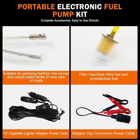 مجموعة مضخة نقل الوقود 12V Milado 12V ، مجموعة مضخة نقل البنزين ، مضخة الوقود الكهربائية مع حالة ، 30 جالون من الغاز أو الديزل في الساعة مضخة الوقود المضمونة ، رائعة للمركبات ، القوارب ، المكربن ، جزازة العشب in Kuwait