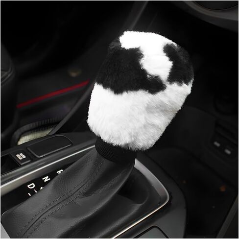4PCS Cow Print Car Accessories Set, Fluffy Cute Cow Print Steering Wheel Handbrake Gearshift Cover Armrest Pad, Warm Furry Cows Anti-Slip Protector Vehicle Interior Decoration in Kuwait