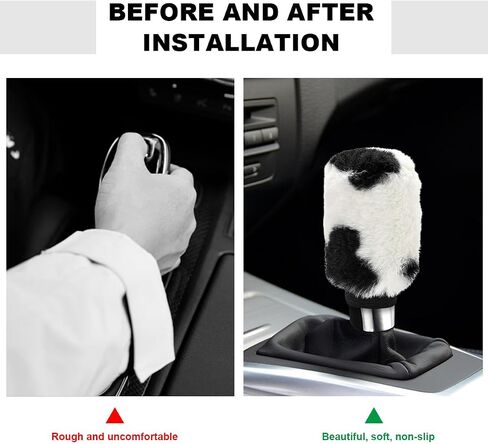 4PCS Cow Print Car Accessories Set, Fluffy Cute Cow Print Steering Wheel Handbrake Gearshift Cover Armrest Pad, Warm Furry Cows Anti-Slip Protector Vehicle Interior Decoration in Kuwait