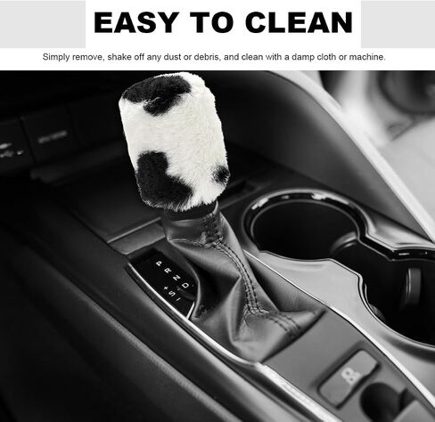 4PCS Cow Print Car Accessories Set, Fluffy Cute Cow Print Steering Wheel Handbrake Gearshift Cover Armrest Pad, Warm Furry Cows Anti-Slip Protector Vehicle Interior Decoration in Kuwait