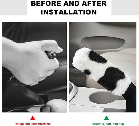 4PCS Cow Print Car Accessories Set, Fluffy Cute Cow Print Steering Wheel Handbrake Gearshift Cover Armrest Pad, Warm Furry Cows Anti-Slip Protector Vehicle Interior Decoration in Kuwait