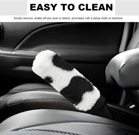 4PCS Cow Print Car Accessories Set, Fluffy Cute Cow Print Steering Wheel Handbrake Gearshift Cover Armrest Pad, Warm Furry Cows Anti-Slip Protector Vehicle Interior Decoration in Kuwait