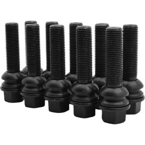 10 Pc Black Lug Bolts | Extended Shank Length 53 mm | M14 X 1.5 Threads | R14 Ball Seat with Swivel Washer | Compatible with Porsche 924 944 968 911 Boxter Cayman Cayenne Panamera in Kuwait