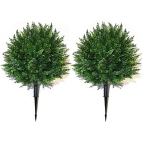 Artificial Cedar Topiary Ball Trees – Ground Spike – 16.5" – UV Resistant Faux Shrubs for Outdoor Decor, Front Porch & Garden – Evergreen Bushes for Yard, Patio, Landscaping (1) in Saudi Arabia