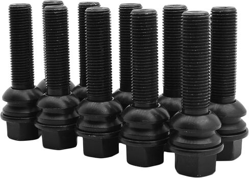 10 PC براغي العروة السوداء | طول ساق الطول 53 ملم | M14 x 1.5 المواضيع | R14 مقعد كرة مع غسالة دوارة | متوافق مع بورش 924 944 968 911 Boxster Cayman Cayenne Panamera in Kuwait