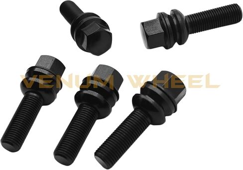 10 PC براغي العروة السوداء | طول ساق الطول 53 ملم | M14 x 1.5 المواضيع | R14 مقعد كرة مع غسالة دوارة | متوافق مع بورش 924 944 968 911 Boxster Cayman Cayenne Panamera in Kuwait