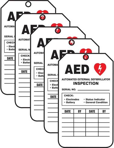 Accuform "AED فحص مزيل الرجفان الخارجي الآلي" حزمة من 25 بطاقة فحص PF-Cardstock، 5.75 بوصة × 3.25 بوصة، أحمر/أسود على أبيض، TRS345CTP in Saudi Arabia