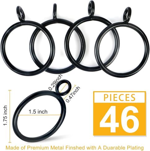 46 PCS Drapery Rings with Eyelets for 0.8~1.2-inch Curtain Rod, Curtain Rings for Drapery Rod (Black) in Saudi Arabia
